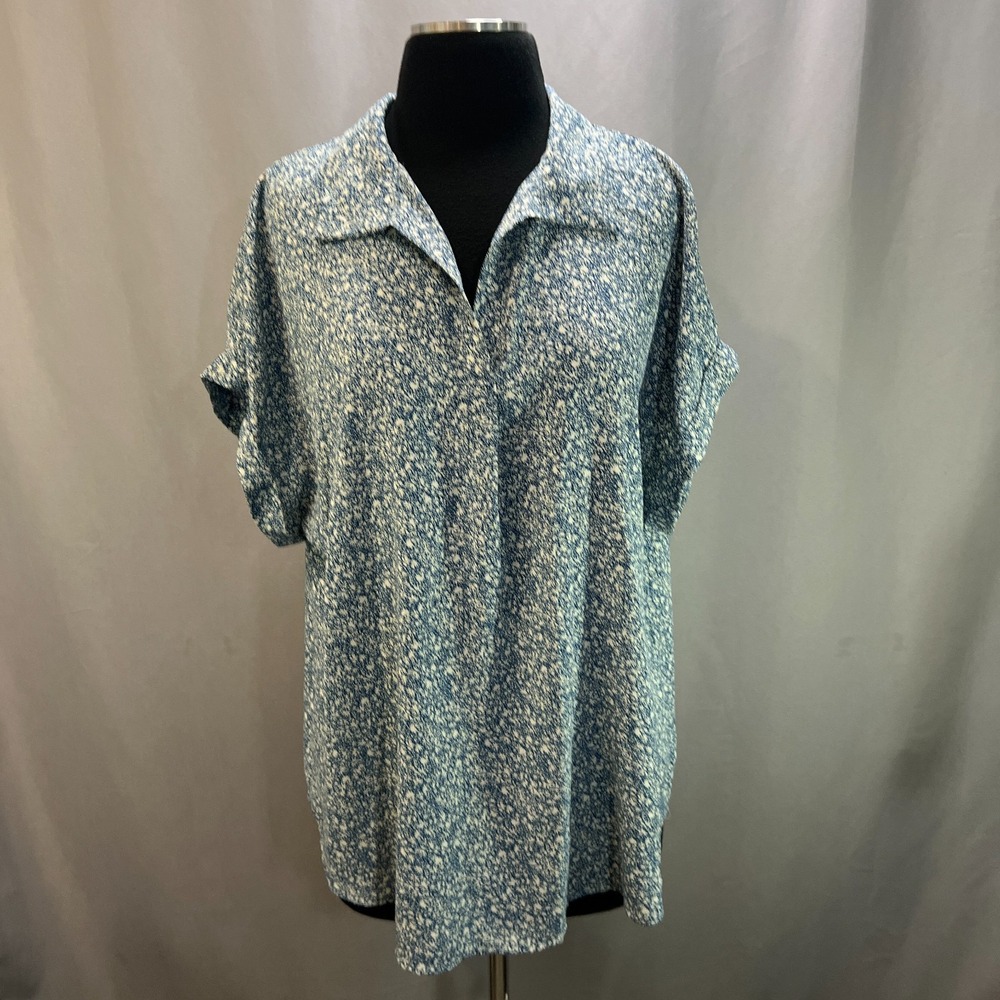 Lot Of 2 Timeson Blouse Womens XL Multicolor Floral Split Neck Cuffed Sleeves